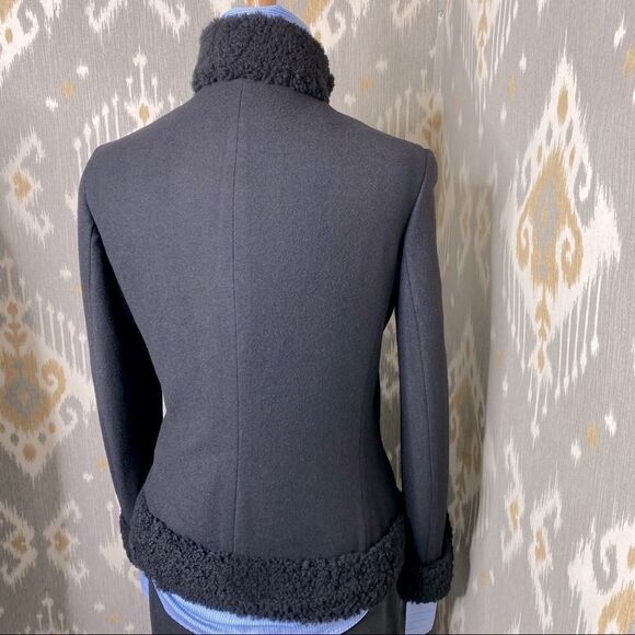 Ralph Lauren Black Wool Flannel Lamb Fur Trimmed Passementerie Military Jacket - Picture 6 of 17